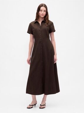 GAP Button-Front Collar Midi Dress in Dark Brown Size XL